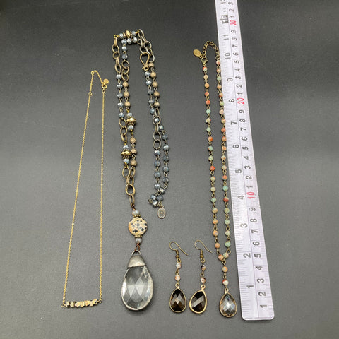 Brighton & Boho Beaded Jewelry Lot of 4 Necklaces Earrings Earth Tone Pendants