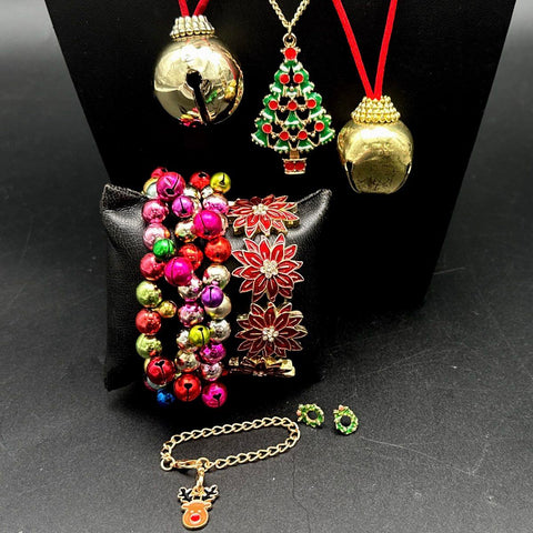 Christmas Holiday Costume Jewelry Lot 22pc Necklaces Bracelets Earrings Enamel