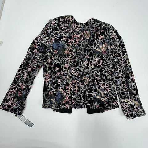 Tahari ASL Women's Sequin Burnout Velvet Jacket Black Pink NWT Size 8