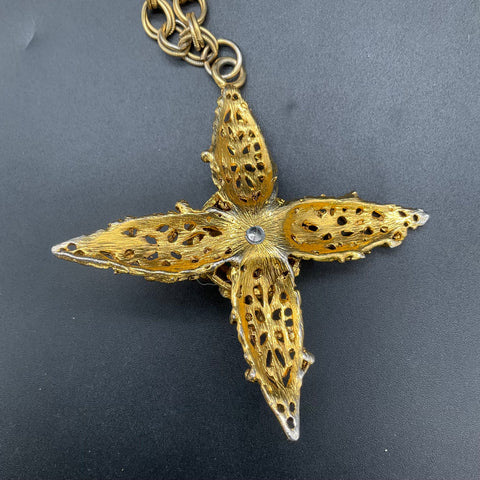 Vintage Etruscan Revival Gold Tone Fob Necklace & Cabochon Cross Pendant Lot