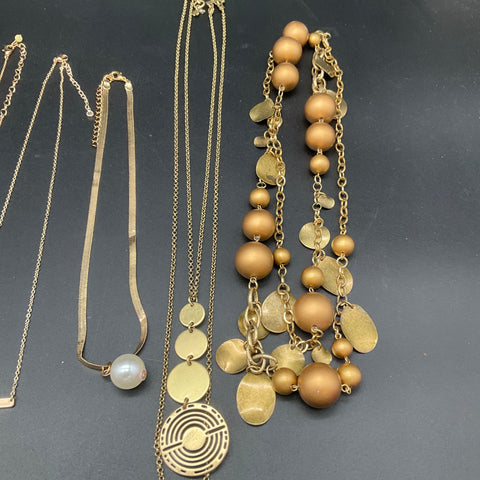 Gold Tone Fashion Necklace Lot 13pc Pendants Initial Heart Cross Bar Chains