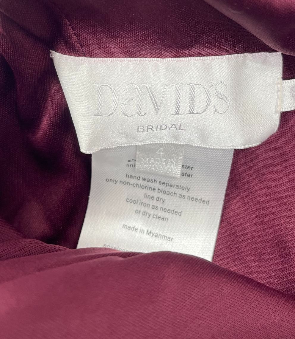 Davids Bridal NWT Wine One Shoulder Ruched Bridesmaid Gown Dress Womens Size 6