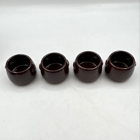 West Bend Brown Glazed Ceramic Bean Pot Set with 4 Bowls 6 Piece Vintage