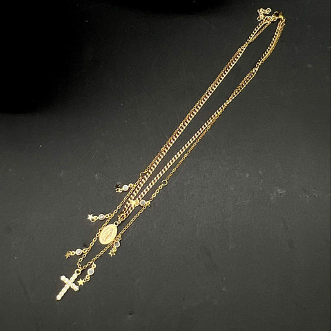 Mixed Costume Jewelry Lot 12 Necklaces Gold Tone Silver Tone Heart Cross