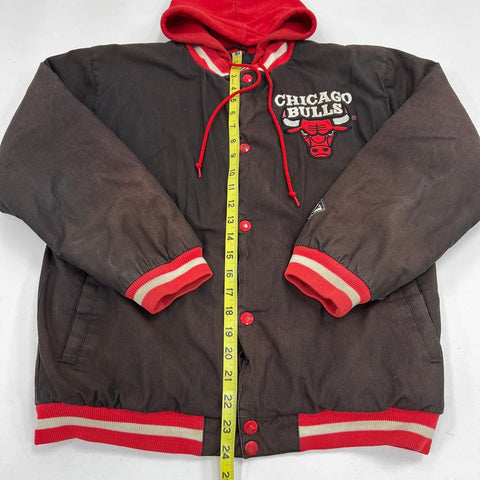 Team Athletics Kids Chicago Bulls Hooded Jacket Black Red Embroidered Sz L 14-16