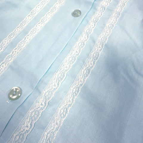 Vintage 1960s Katz Coat Blue Lace Embroidered Button Front Nightgown Sz L XL