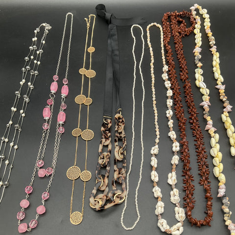 Wearable Fashion Necklace Lot of 8 Shell Seed Bead Gold Tone Filigree Acrylic