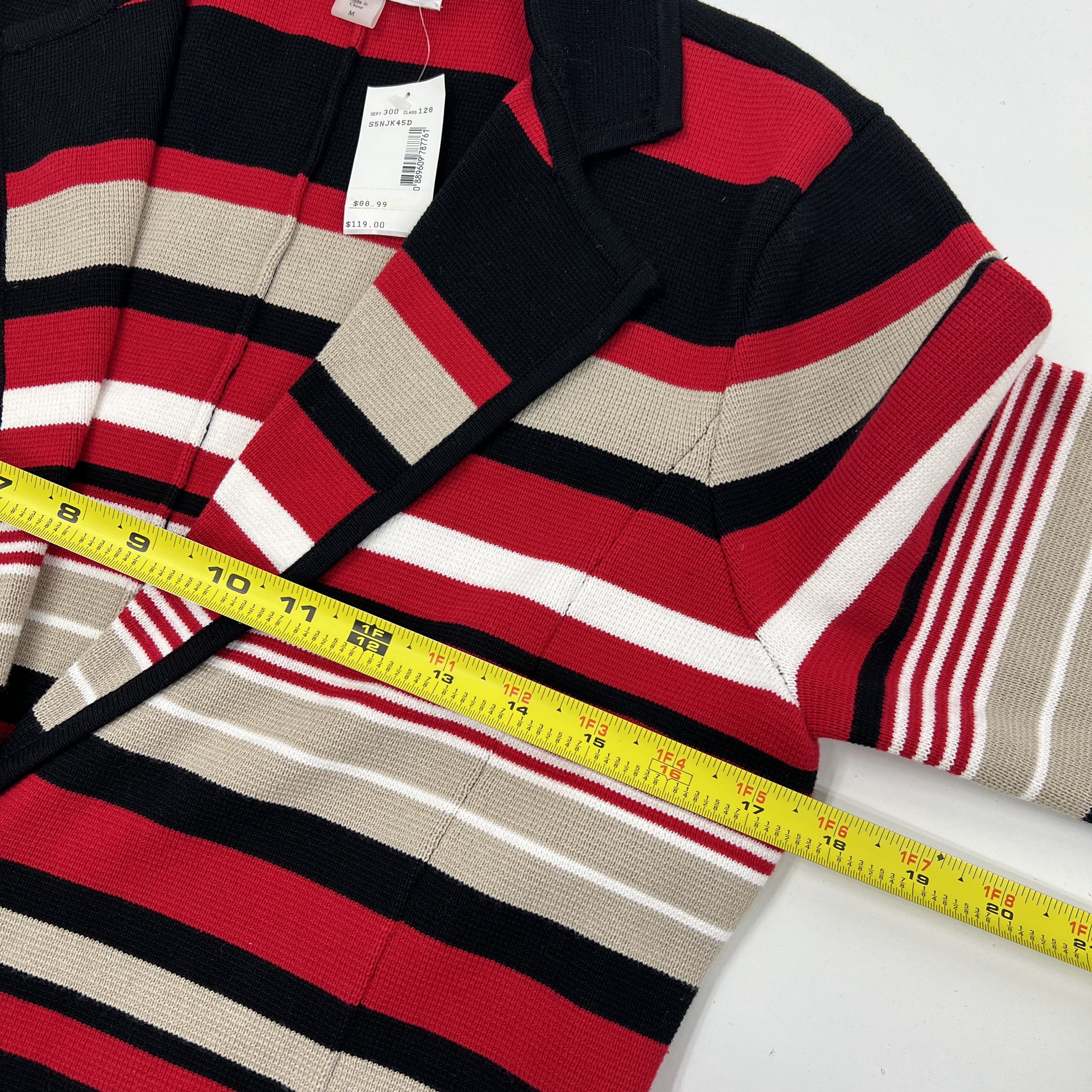 NWT Calvin Klein Red Black Tan Striped Knit Cardigan Blazer Medium $119