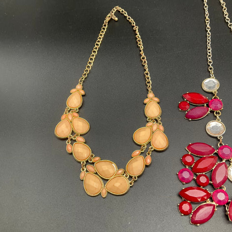 Fashion Jewelry Lot of 7 Necklaces Gold Tone Statement Bib Floral Druzy Style