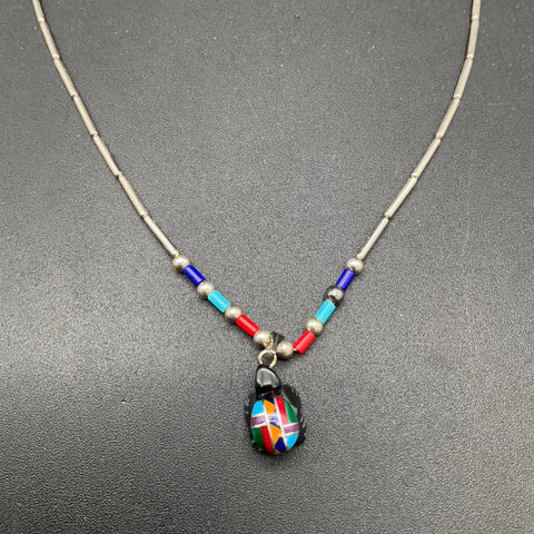 Dorothy Brave Eagle Oglala Lakota Turtle Fetish Necklace Multi-Stone Inlay