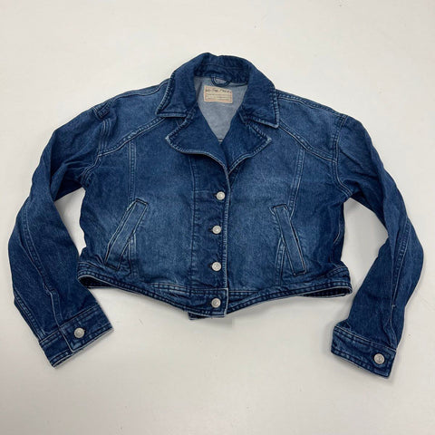 We The Free Women's Blue Denim Moto Cropped Jacket Size S