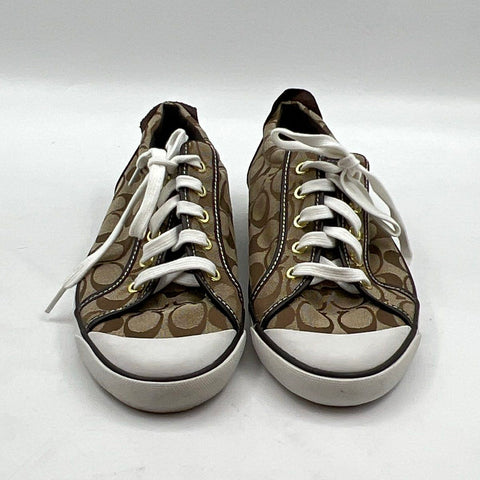 Coach Barrett Signature Brown Jacquard Canvas Sneakers Women's Size 11B