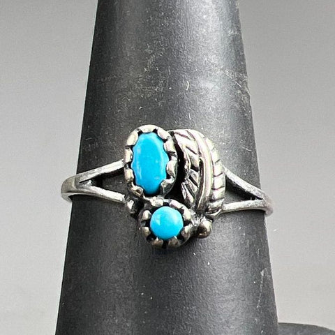 Sterling Silver Turquoise Leaf Ring Size 6.75 1.77g