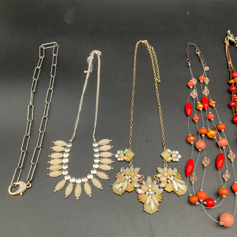 Mixed Costume Jewelry Necklace Lot of 8 Statement Beaded Bib Vintage to Modern