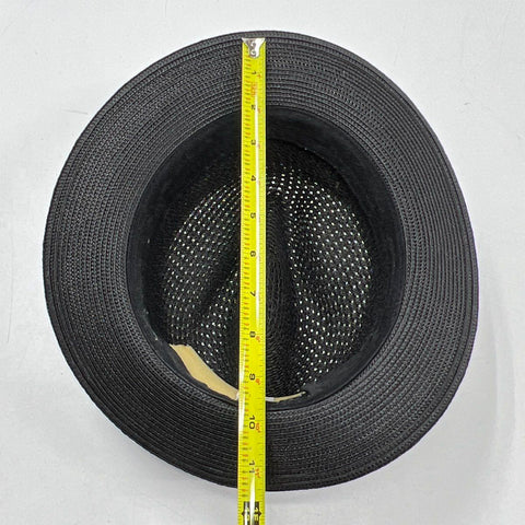 Stacy Adams Men's Black Braided Woven Fedora Hat Feather Trim Sz M