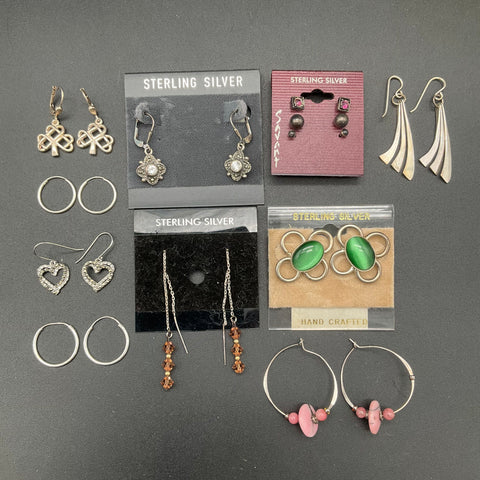Sterling Silver 925 Jewelry Lot of 10 Pairs Earrings Hoops Dangles 32g