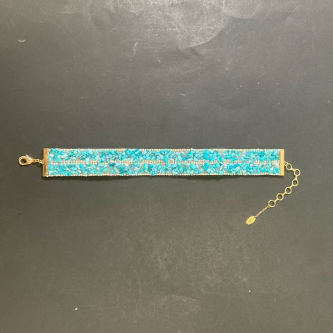 Amrita Singh Turquoise Bead and Rhinestone Choker Necklace Gold Tone Cowgirl