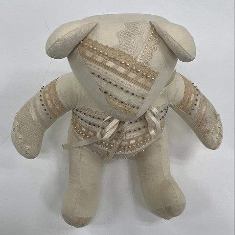 Jacqui's Klassie Junque Handmade Teddy Bear Fabric Lace Faux Pearl w/ Tag