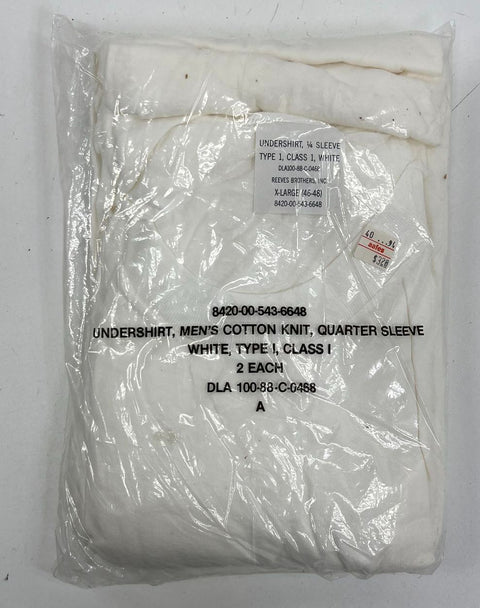 Vintage 80s US Military White Cotton Knit Undershirts 2 Pack NOS Men's XL