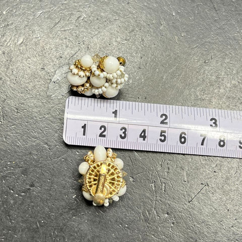 Vintage Vendome White Beaded Clip On Earrings 18.5g