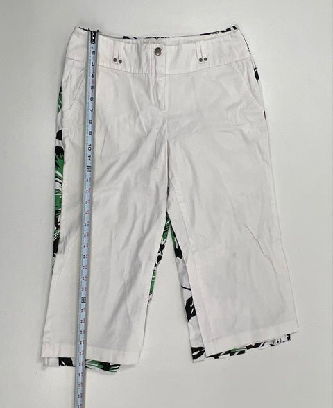 Sandro Women's Cropped Pants Capris White Floral Black Green Stretch Size 10