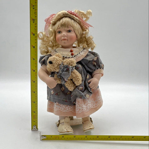 Vintage Duck House Heirloom Dolls Bisque Porcelain Doll Blonde Hair Bear 11 Inch