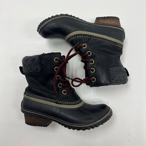 Sorel Conquest Wedge Black Leather Waterproof Ankle Boots Women's Size 7