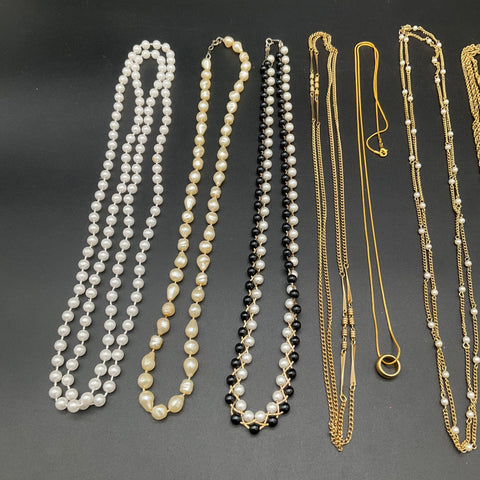 Vintage Gold Tone and Faux Pearl Necklace Jewelry Lot of 8 Rose Pendant Choker