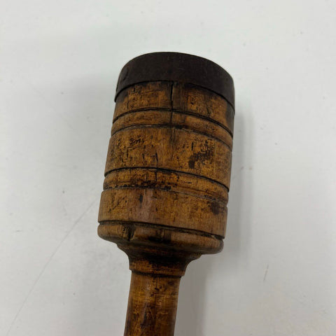 Antique Primitive Wood & Iron Mallet Hammer w/ Hook Bung Starter Farm Tool 17"