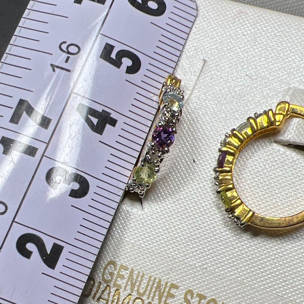 18K Over Sterling Silver Gemstone Diamond Accent Earrings NIB