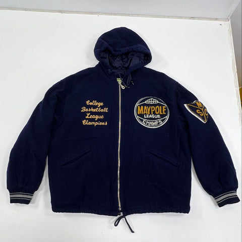 Vintage 90s Maypole Basketball Champs Hooded Varsity Jacket Embroidered Sz L