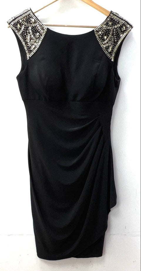 Xscape Women's Black Embellished Shoulder Ruched Cocktail Dress XS NWT