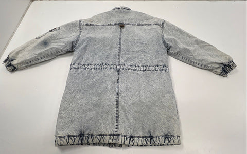 Vintage 90s East West Acid Wash Denim Parka Jacket Hooded Patterned Lining Sz L