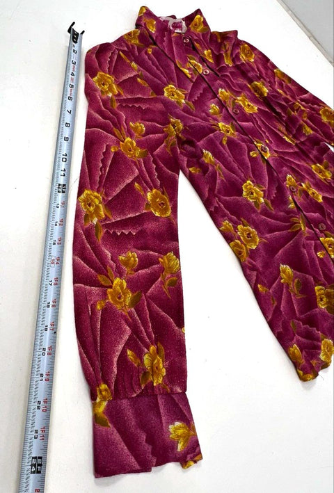 Vintage 70s Lady Ronnie Women's Pink Floral Dagger Collar Button Up Blouse Sz 36