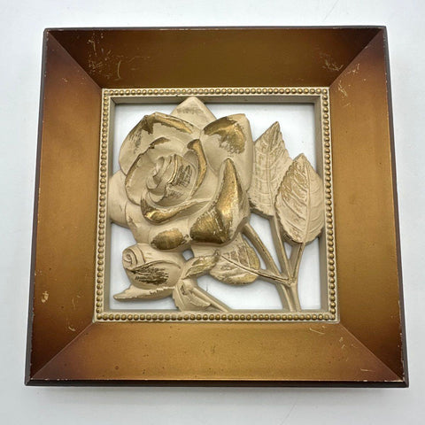 Syroco Vintage Floral Wall Plaques Set of 2 Rose Tulip Gold Tone D4469