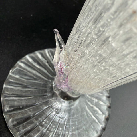 Antique Art Glass Vase Set of 2 Crackle Ice Texture Purple Leaf Accent C.1900