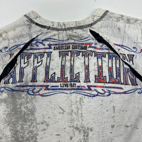 Y2K Affliction American Customs Skull Thermal Raglan T-Shirt Made in USA Sz L