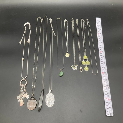 Silver Tone Fashion Necklace Lot of 10 Butterfly Floral Stone Pendant Styles