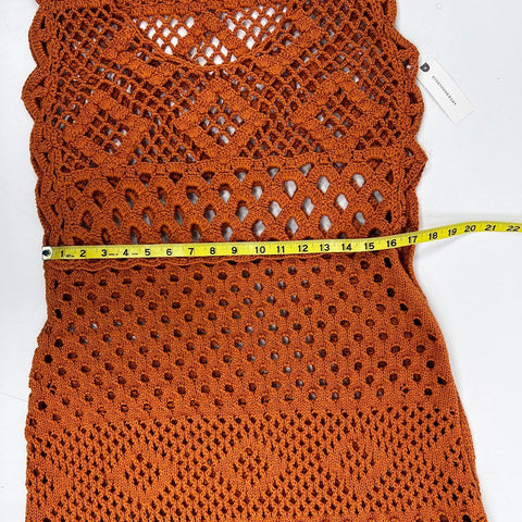 By Anthropologie Women's Rust Orange Crochet Open Knit Maxi Dress Sz L NWT