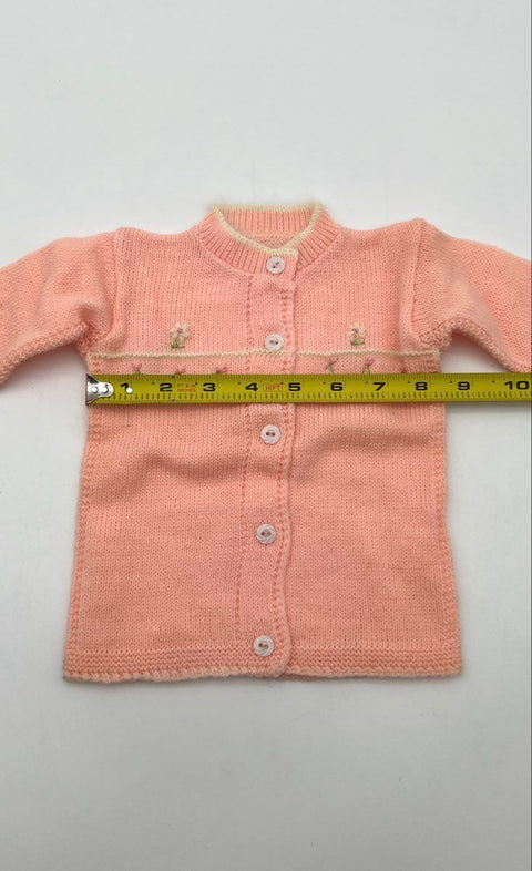 Vintage 60s Gordon Girls Pink Cardigan & Bonnet Set Floral Embroidered Sz 11
