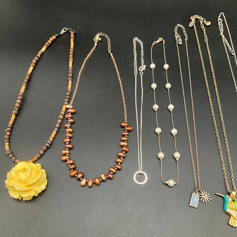 Fashion Jewelry Necklace Lot of 14 Pendants Beads Rhinestones Enamel Artistic