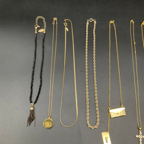 Costume Jewelry Lot 9pc Gold Tone Necklaces Envelope Cross Hope Tassel Chains