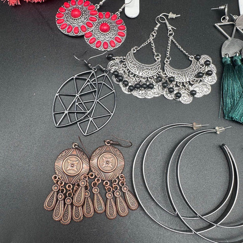Boho Southwestern Fashion Earrings Jewelry Lot 30 Pairs Dangles Hoops Tassels
