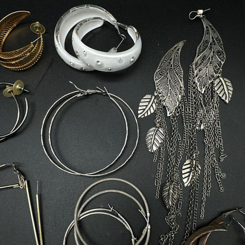 Statement Hoop Dangle Earring Lot 35 Pairs Boho Retro Gold Silver Tone