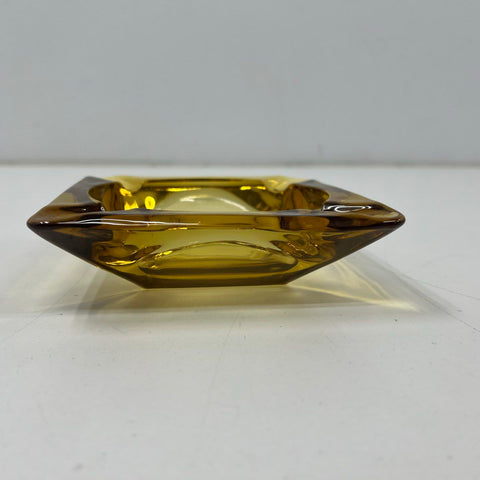 Vintage Amber Glass Square Ashtray Set 2 Piece Mid-Century Modern Barware