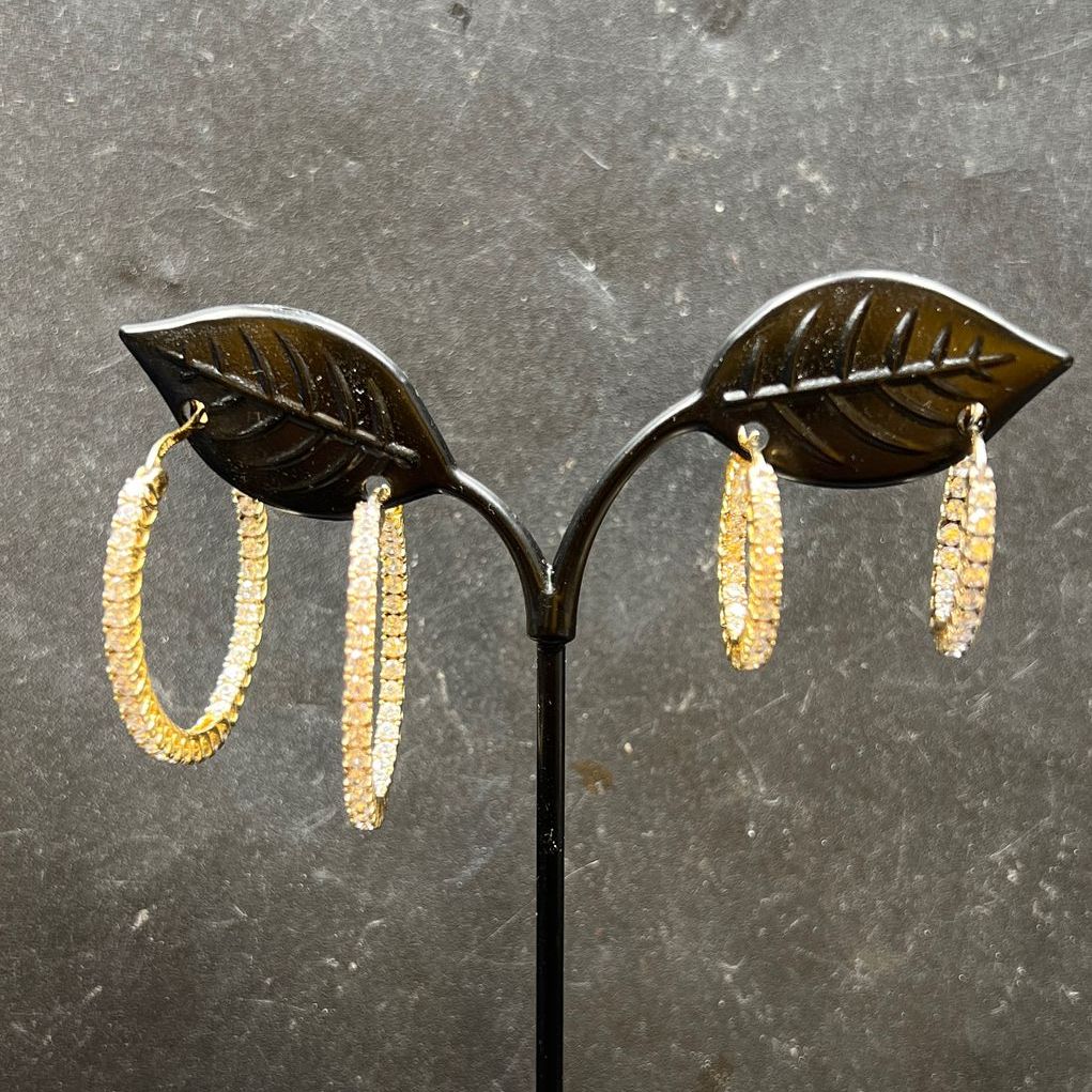 925 JCL Vermeil CZ Hoop Earrings 2 Pair