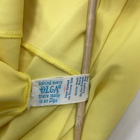 OLGA Women's Yellow Nylon Pussy Bow Loungewear Nightgown Long Sleeve S Vintage