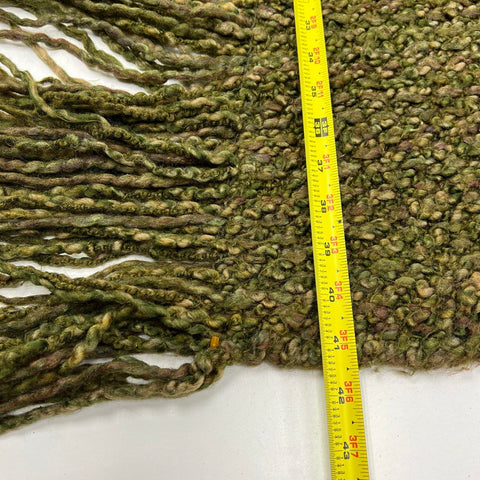 Pottery Barn Chunky Boucle Knit Throw Blanket Green Acrylic Blend Tassel Fringe