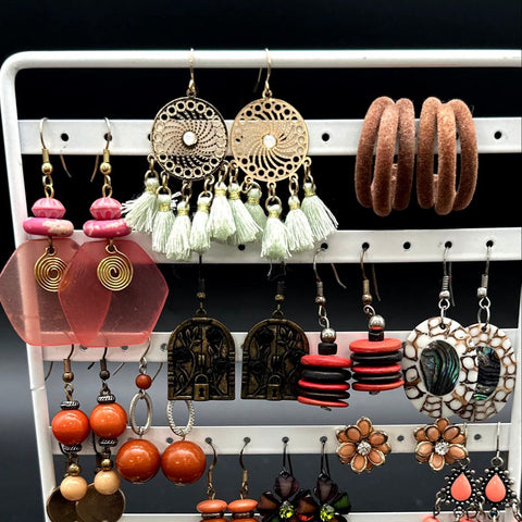 Mixed Fashion Costume Earrings Lot Boho Tribal Tassels Shell Beads 20+ Pairs
