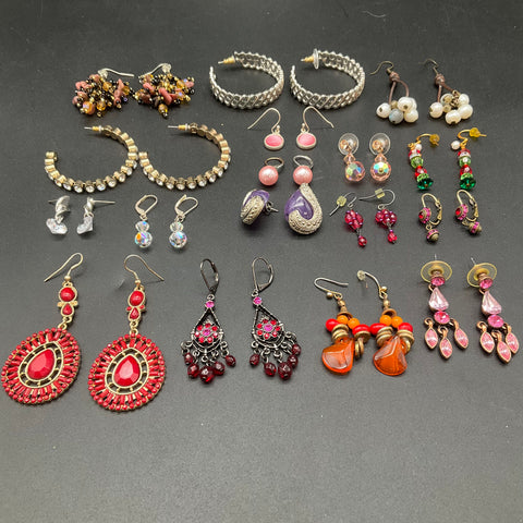 Boho Vintage Contemporary Earrings Jewelry Lot 16 Pairs Beaded Hoops Chandelier